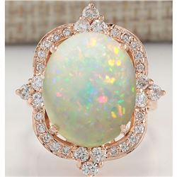 11.60 CTW Natural Opal And Diamond Ring In 14K Rose Gold