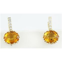 3.46 CTW Citrine 18K Yellow Gold Diamond Earrings