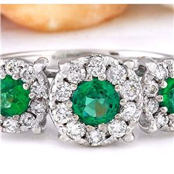 1.70 CTW Natural Emerald 18K Solid White Gold Diamond Ring