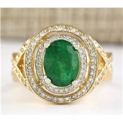 3.63 CTW Natural Emerald And Diamond Ring In 14k Yellow Gold