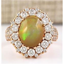 5.19 CTW Natural Opal And Diamond Ring In18K Rose Gold