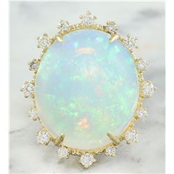 13.95 CTW Opal 14K Yellow Gold Diamond Ring