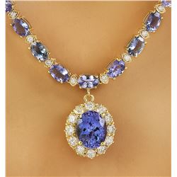 42.87 CTW Tanzanite 18K Yellow Gold Diamond Necklace