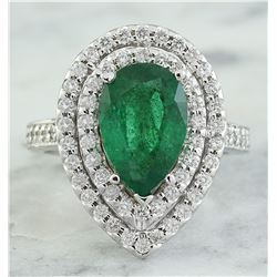 3.50 CTW Emerald 18K White Gold Diamond Ring