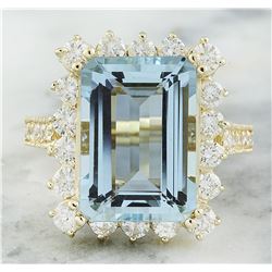 8.75 CTW Aquamarine 14K Yellow Gold Diamond Ring