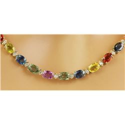 41.30 CTW Ceylon Sapphire 14K Yellow Gold Diamond Necklace