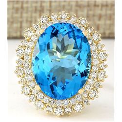 18.42 CTW Natural Blue Topaz And Diamond Ring In 18K Yellow Gold