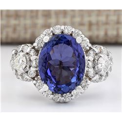 4.80 CTW Natural Blue Tanzanite And Diamond Ring 18K Solid White Gold