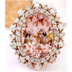 8.15 CTW Natural Morganite 14K Solid Rose Gold Diamond Ring