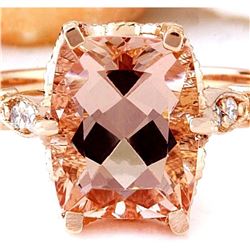 3.4 CTW Natural Morganite 18K Solid Rose Gold Diamond Ring