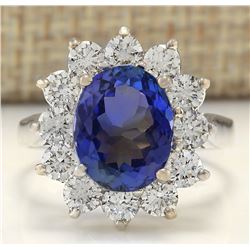 5.44 CTW Natural Tanzanite And Diamond Ring In 18K White Gold