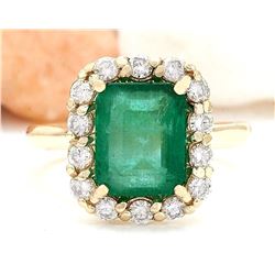 4.50 CTW Natural Emerald 14K Solid Yellow Gold Diamond Ring