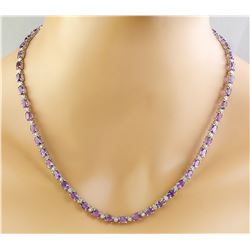 27.50 CTW Amethyst 14K White Gold Diamond Necklace