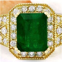 4.35 CTW Natural Emerald 18K Solid Yellow Gold Diamond Ring