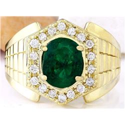 3.45 CTW Natural Emerald 14K Solid Yellow Gold Diamond Ring