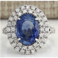 6.31 CTW Natural Sapphire And Diamond Ring In 14K White Gold