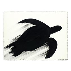 Wyland, "Silhouette Motion Turtle" Original Sumi Ink Painting, Hand Signed with Certificate of Authe
