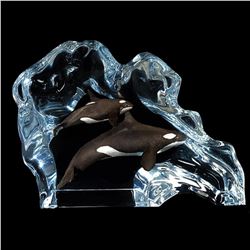 Kitty Cantrell, "Orca Wave" Mixed Media Lucite Sculpture with COA.