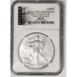 2011 W American Silver Eagle 25th Anniv. NGC MS69