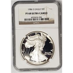 1986 S American Silver Eagle PF68 Ultra Cameo NGC