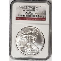 2011 Silver Eagle Early Releases NGC MS69