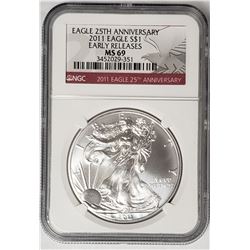 2011 American Silver Eagle 25th Anniv. NGC MS69