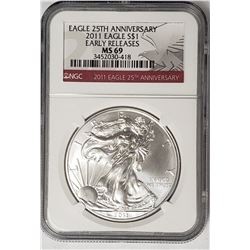 2011 American Silver Eagle 25th Anniv. NGC MS69