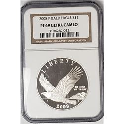 2008 P Bald Eagle Silver Dollar PF69 Ultra Cameo