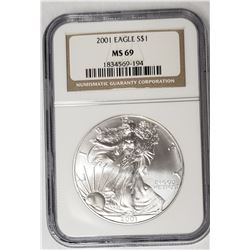 2001 American Silver Eagle NGC MS69