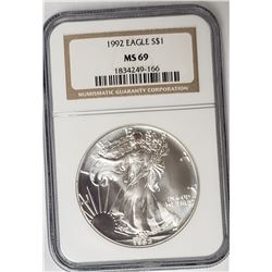 1992 American Silver Eagle NGC MS69