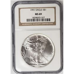 1991 American Silver Eagle NGC MS69
