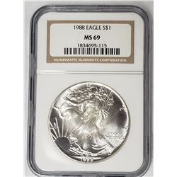 1988 American Silver Eagle NGC MS69