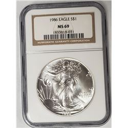 1986 American Silver Eagle NGC MS69