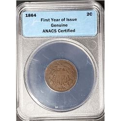 1864 2 Cent Piece First Year of Issue ANACS