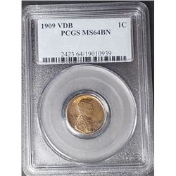 1909 VDB Lincoln Wheat Penny PCGS MS64BN