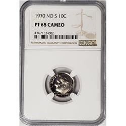 RARE! 1970 NO S Roosevelt Dime NGC PF68 Cameo