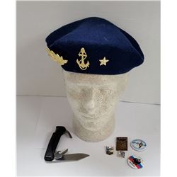Vintage Russian Beret with Some Military Pins & Bu