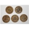 Image 1 : 5-WOODEN NICKELS - ALL DIFFERENT - SEE DESCRIPTION
