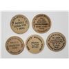 Image 1 : 5-WOODEN NICKELS - ALL DIFFERENT - SEE DESCRIPTION