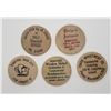 Image 1 : 5-WOODEN NICKELS - ALL DIFFERENT - SEE DESCRIPTION