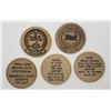 Image 1 : 5-WOODEN NICKELS - ALL DIFFERENT - SEE DESCRIPTION