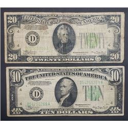 1934s FEDERAL RESERVE NOTES $20 & $10