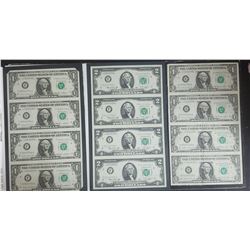 3-UNCUT SHEETS: 1981 $1 FRN; 1985 $1 RFN;