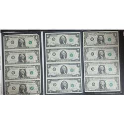 3-UNCUT SHEETS: 1981 $1 FRN; 1985 $1 RFN;