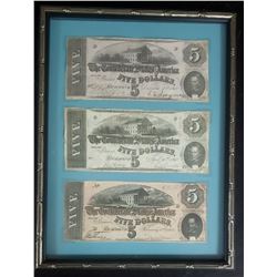 3pc CONFEDERATE NOTE LOT in FRAME