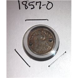 1857-O SEATED LIBERTY HALF DIME HOLED