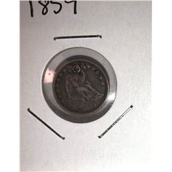 1859 SEATED LIBERTY HALF DIME HOLED