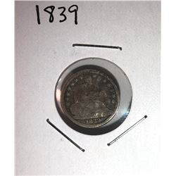 1839 SEATED LIBERTY HALF DIME 'BEND'