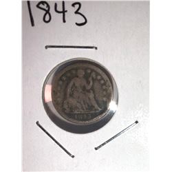 1843 SEATED LIBERTY HALF DIME 'BEND'