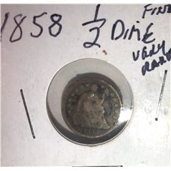 1858 SEATED LIBERTY HALF DIME